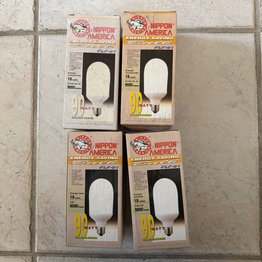 NEW Set of 4 Nippon America FLF-91 18W CFL Energy Saving Bulbs 90W E26